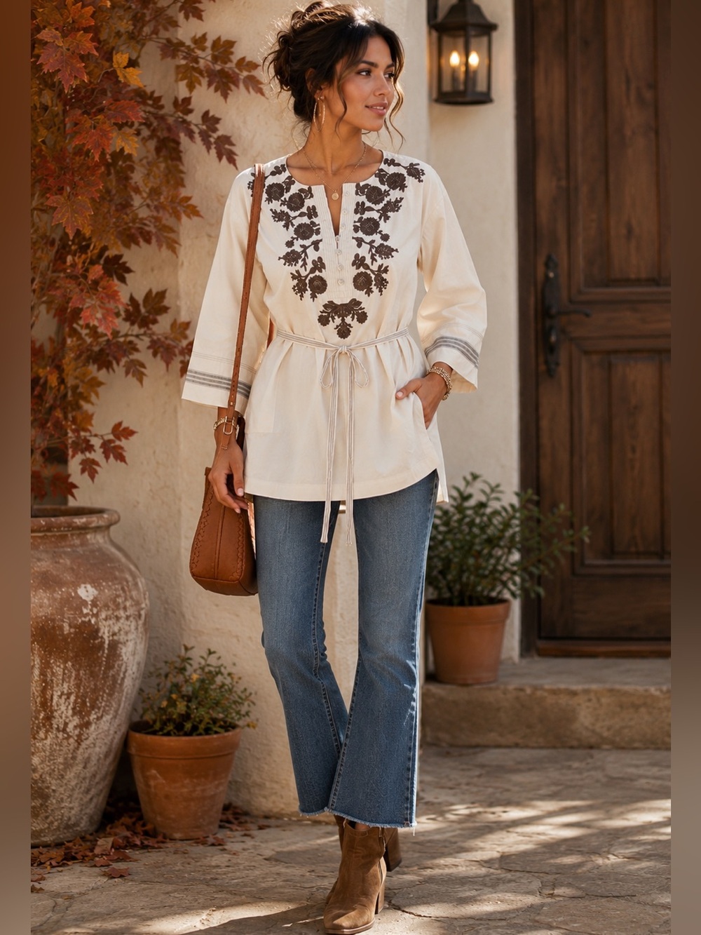 NWT Johnny Was White Label 3J Workshop Embroidered Boho Tunic Top S